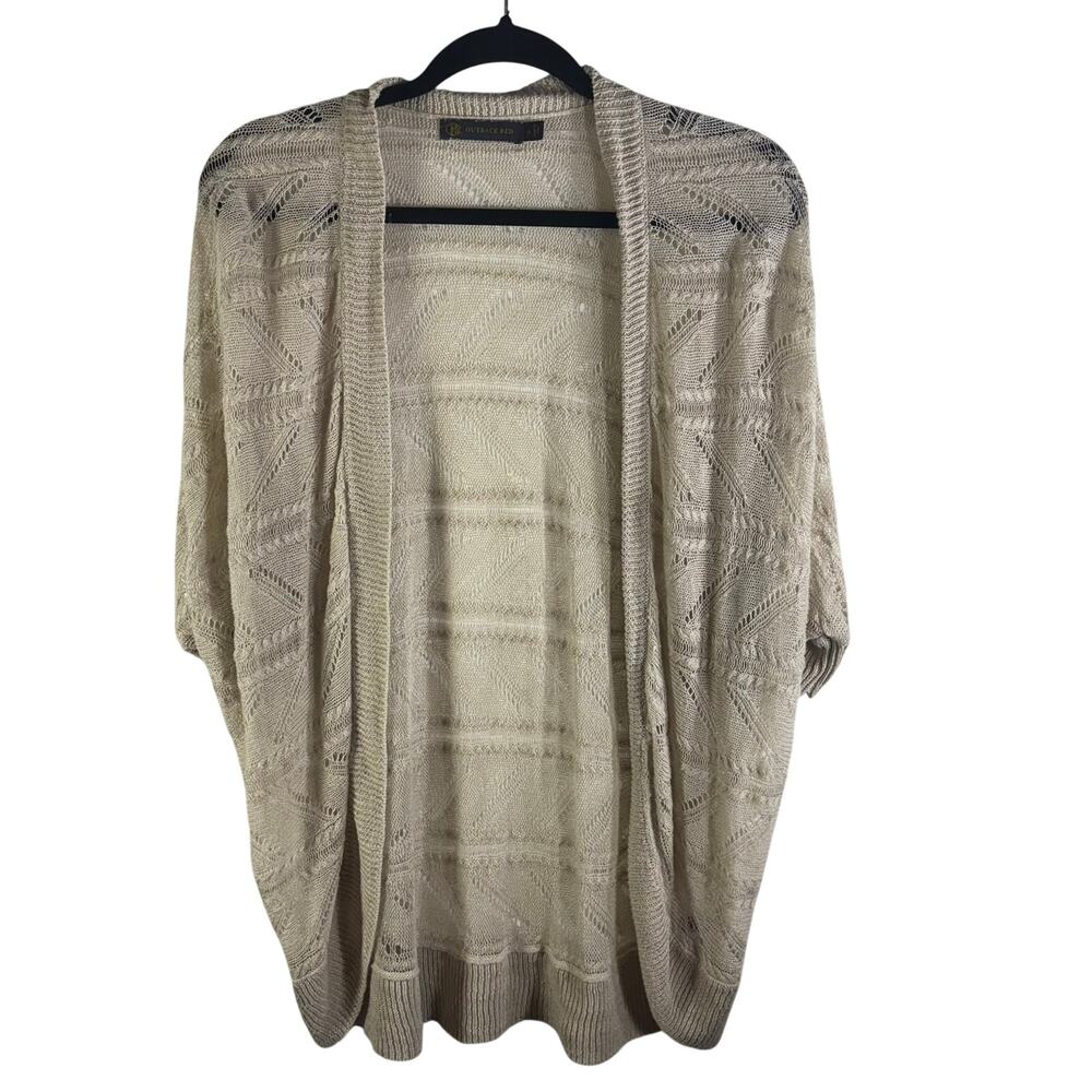 Outback Red 100% Linen Open Knit Cardigan XL Beige Boho Dolman Layering